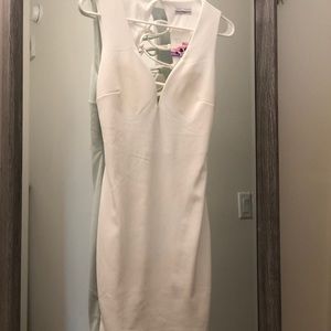White cross tie back dress